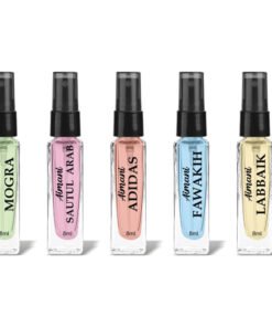 Aimani Men & Women Trial Pack Of 5 X 8ML Green Musk, Havoc, Jannatul Naeem, Kasturi Rose, Labbaik Super